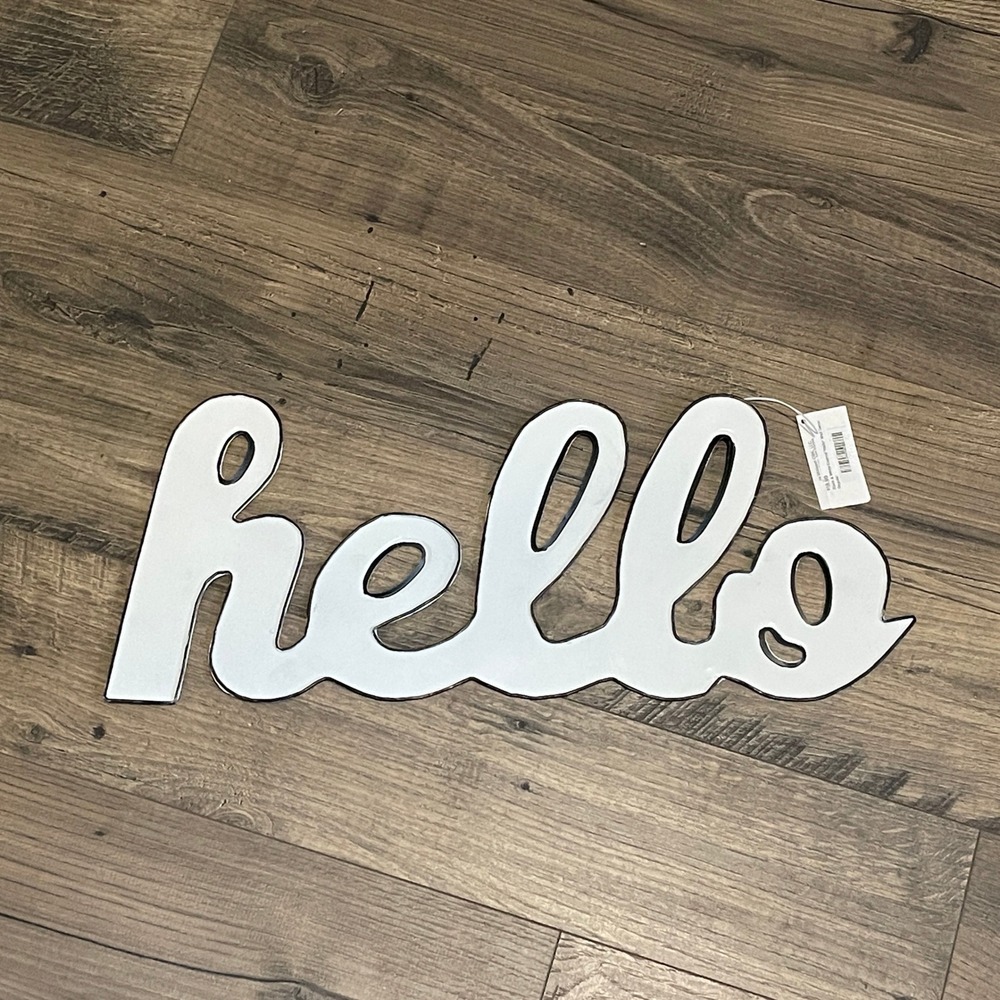 Midwest-CBK White Enamel Hello Wall Decor Sign Black Trim Modern Farmhouse 20in